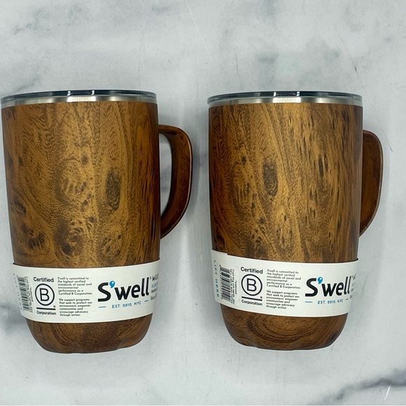 Set of two S’WELL stainless steel teakwood mugs with handles - Picture 2 of 5